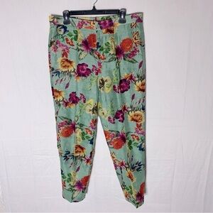 Vintage Handmade Green Pink Floral Trouser Pants 34 Cottagecore Grandmacore